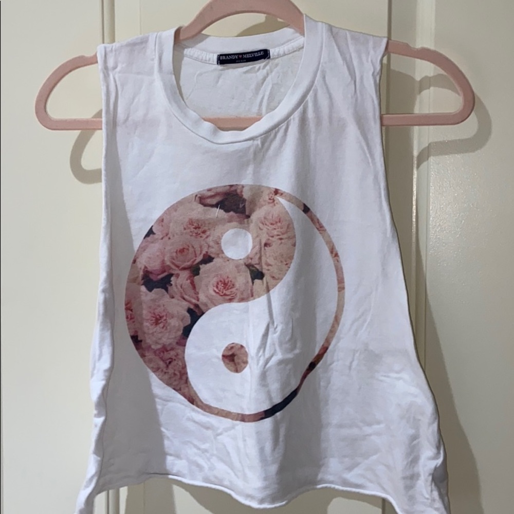 Brandy Melville Yin-Yang Pink Cropped Muscle Tank